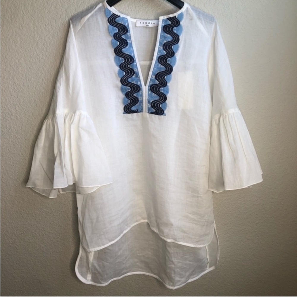 Sandro Paris white lightweight ramie fabric blouse top